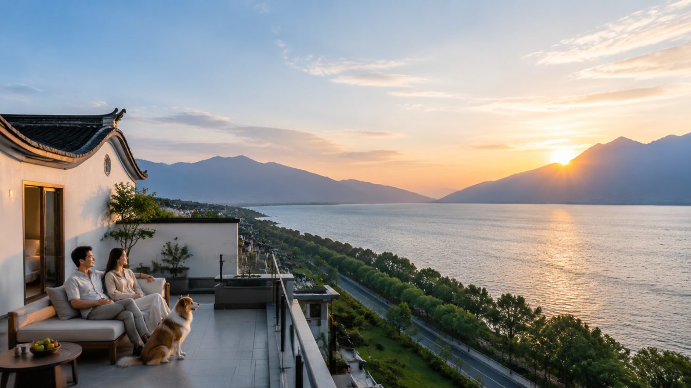 澄江携宠住进洱海落日